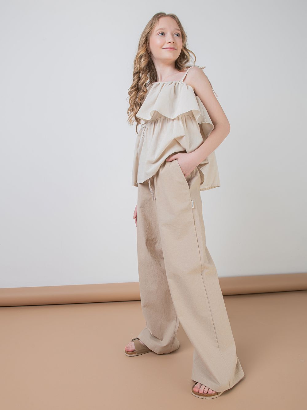 Брюки палаццо хлопковые "ПЕСОК" подростковые