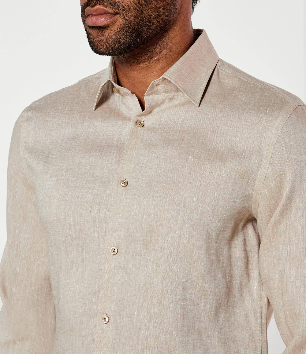 Льняная рубашка H-HANK-kent-C1-214 BOSS BLACK - бежевый(50490234)