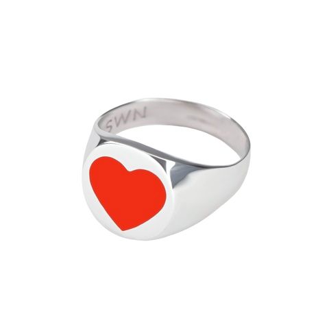 Silver Red Heart Ring