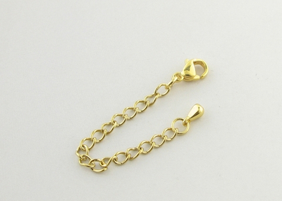 k402-з Карабин 10мм с удлинительной цепочкой "капля", нерж. сталь с позолотой