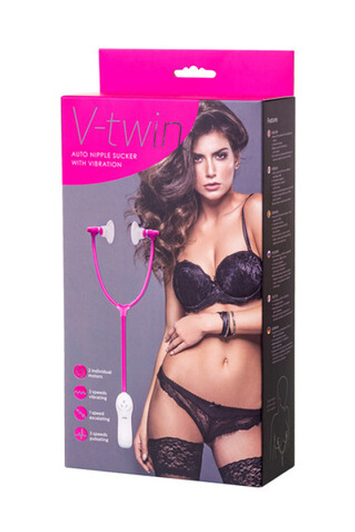 Вибро-помпы на соски с пультом управления V-twin Auto Nipple Sucker With Vibration (Цвет: розовый)