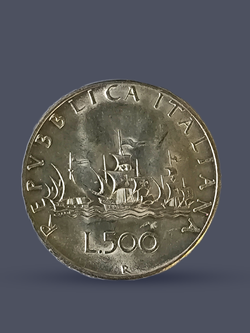 Монета 500 лир (lire) 1966 год "Каравеллы" Италия