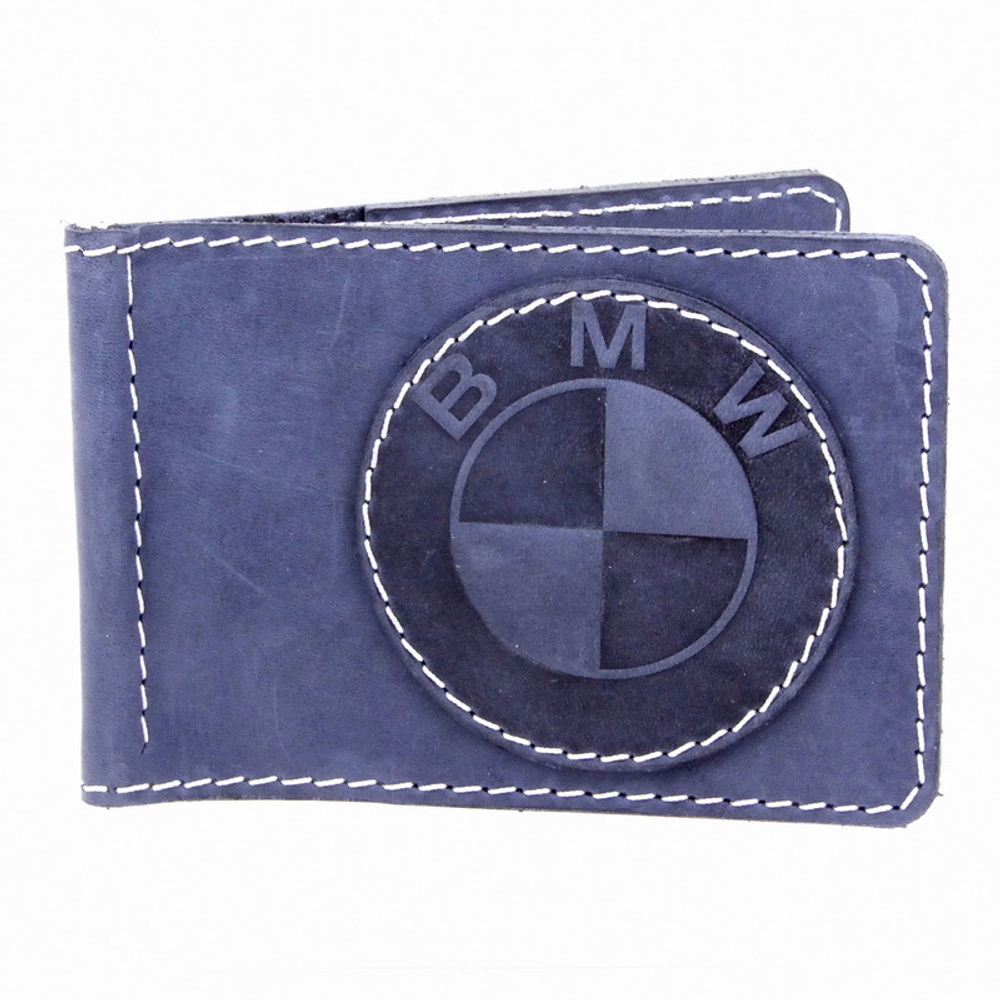 Зажим для денег с нашивкой BMW синий (белая нить)
