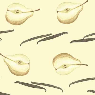 Груши и стручки ванили на желтом / Pears and vanilla on yellow