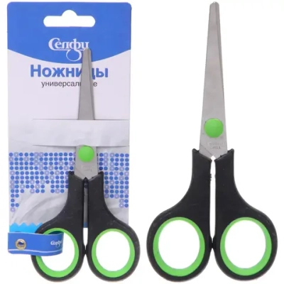 Ножницы универсальные бытовые «VOSTOK MARKET», цвет чёрный / зеленый, 14*5,5см (блистер Селфи)