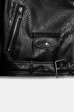 ZARA БАЙКЕРСКАЯ КУРТКА С ПОГОНАМИ ИЗ ИСКУССТВЕННОЙ КОЖИ, ЧЕРНЫЙ