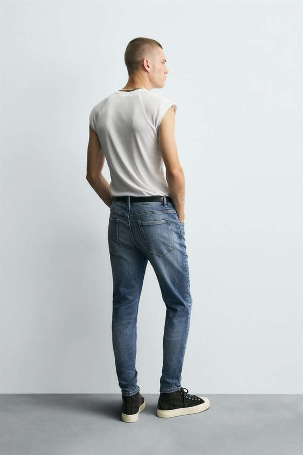 ZARA ДЖИНСЫ SKINNY FIT С ДЫРАМИ, ВЫЦВЕТШИЙ СИНИЙ