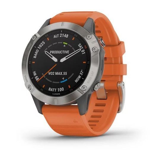 Мультиспортивные часы Garmin Fenix 6 Sapphire - титановый с оранжевым ремешком  010-02158-14