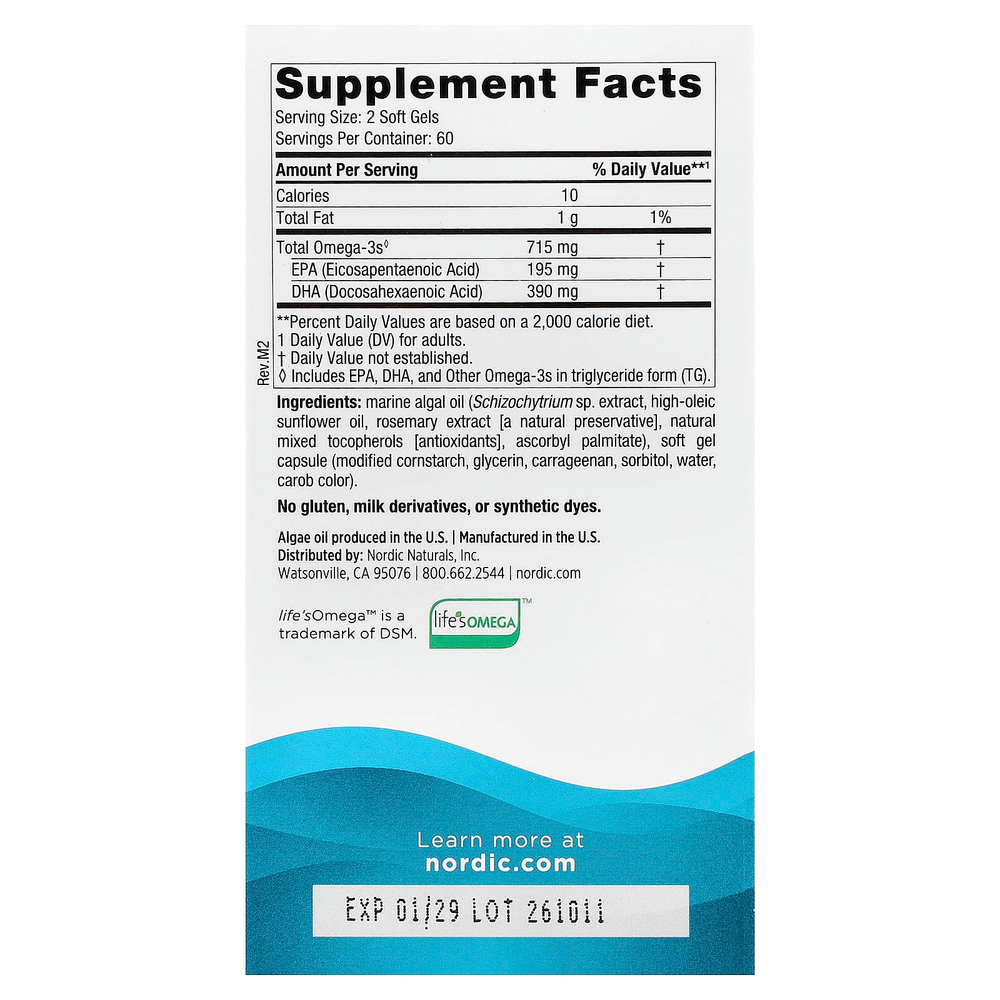 Nordic Naturals, Algae Omega, 120 мягких таблеток (357,5 мг в каждой капсуле)