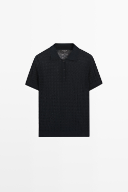 Massimo Dutti Трикотажное поло с ажурным узором, черный