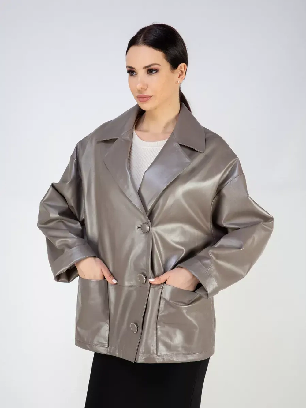 Кожаная куртка демисезонная оверсайз пиджак