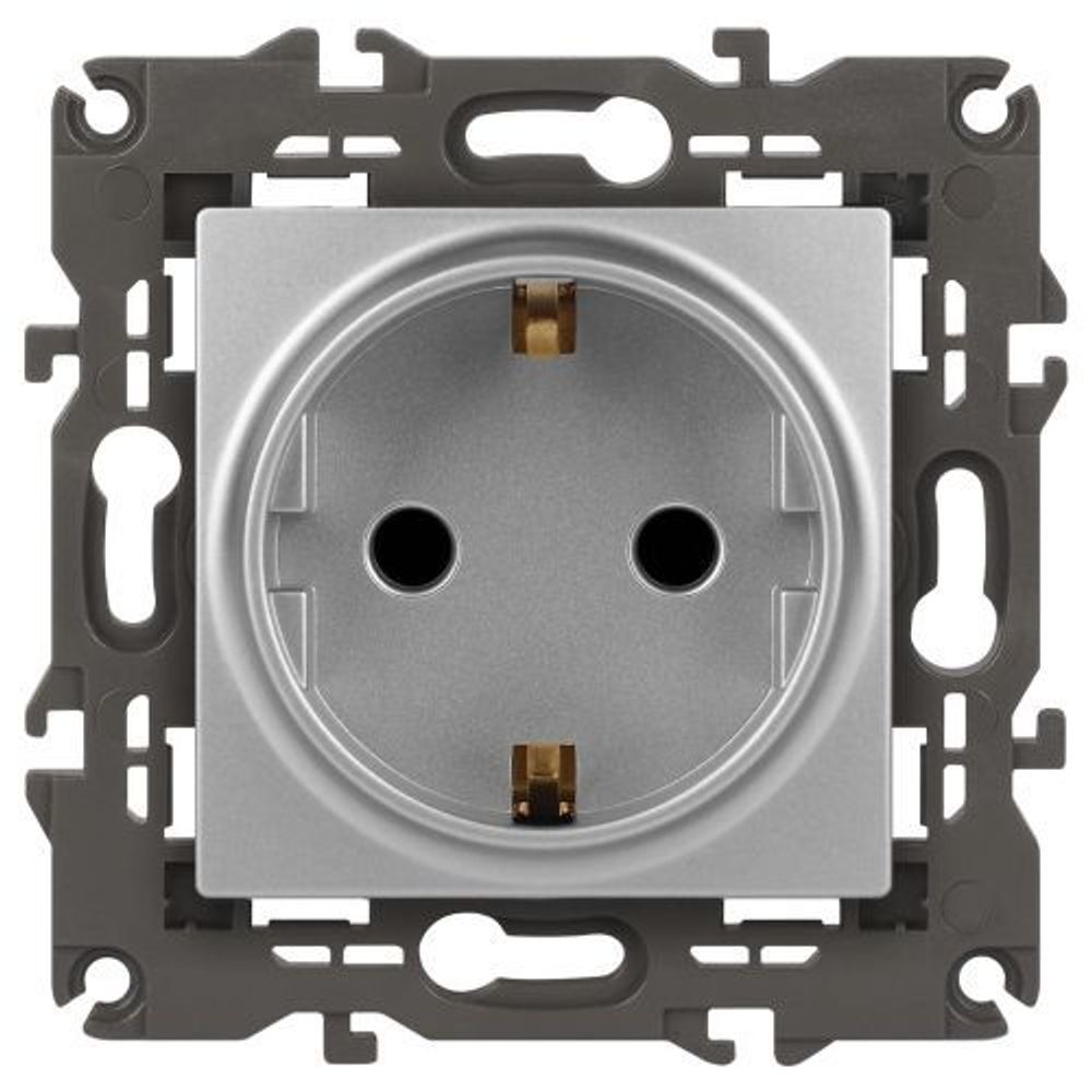 Розетка 1-м СП Эра Elegance 14-2102-03 16А IP20 16AX 250В 2P+E Schuko защ. шторки алюм. Эра Б0034274 Розетка 1-м СП Эра Elegance 14-2102-03 16А IP20 16AX 250В 2P+E Schuko защ. шторки алюм. Эра Б0034274