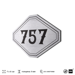 Номерок на дверь квартиры 757, для кабинета, офиса, шильдик 9 х 7 см, серебристый, Айдентика Технолоджи