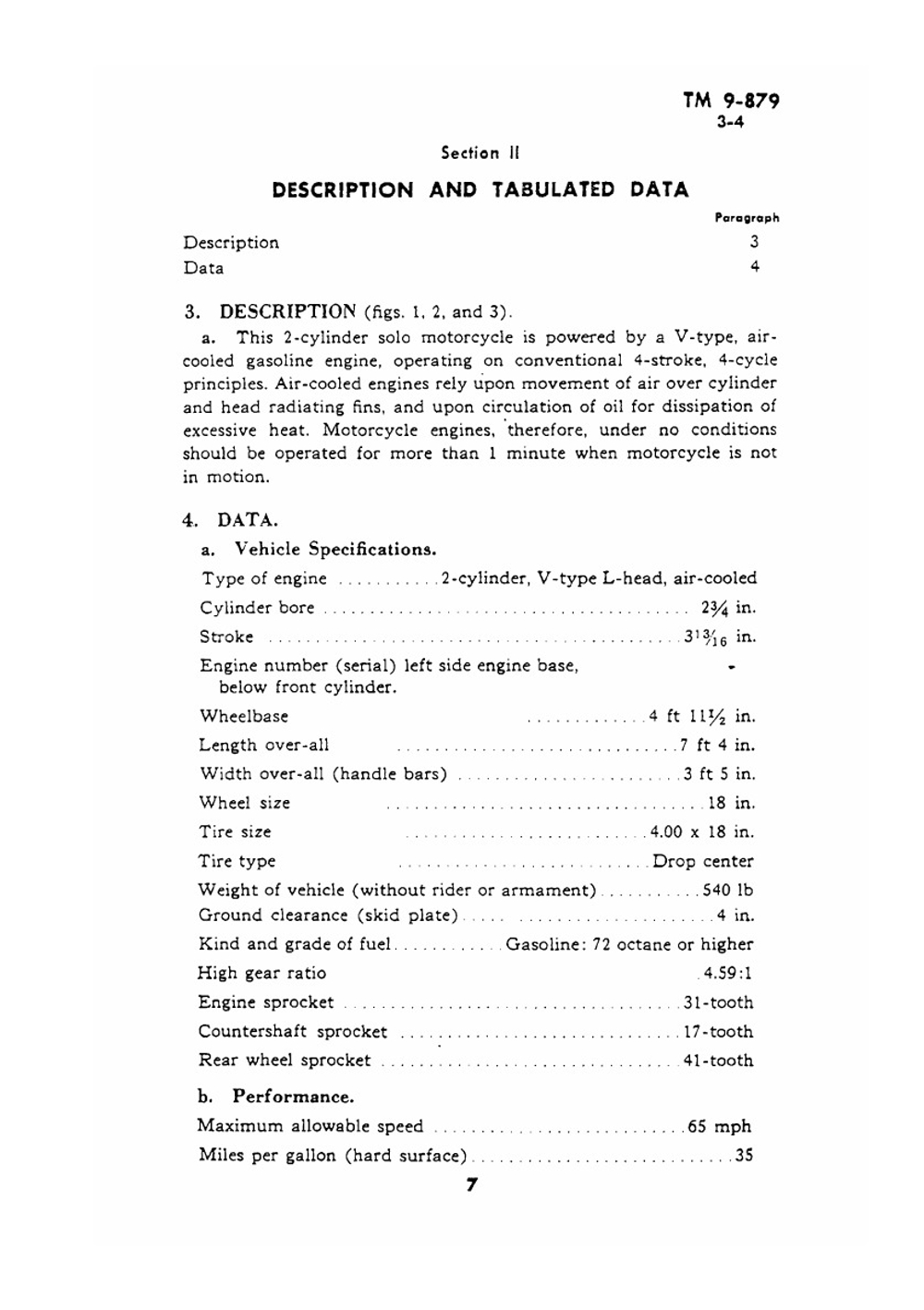 Motorcycle, Solo (Harley Davidson model WLA). Technical Manual TM 9-879 | War Department