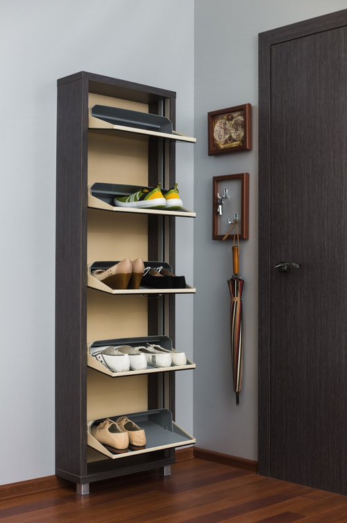 Обувница в прихожую компактная для обуви Люкс 5 черное стекло капучино