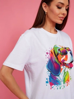 Футболка оверсайз с принтом собакой Бигль Корги Хаски