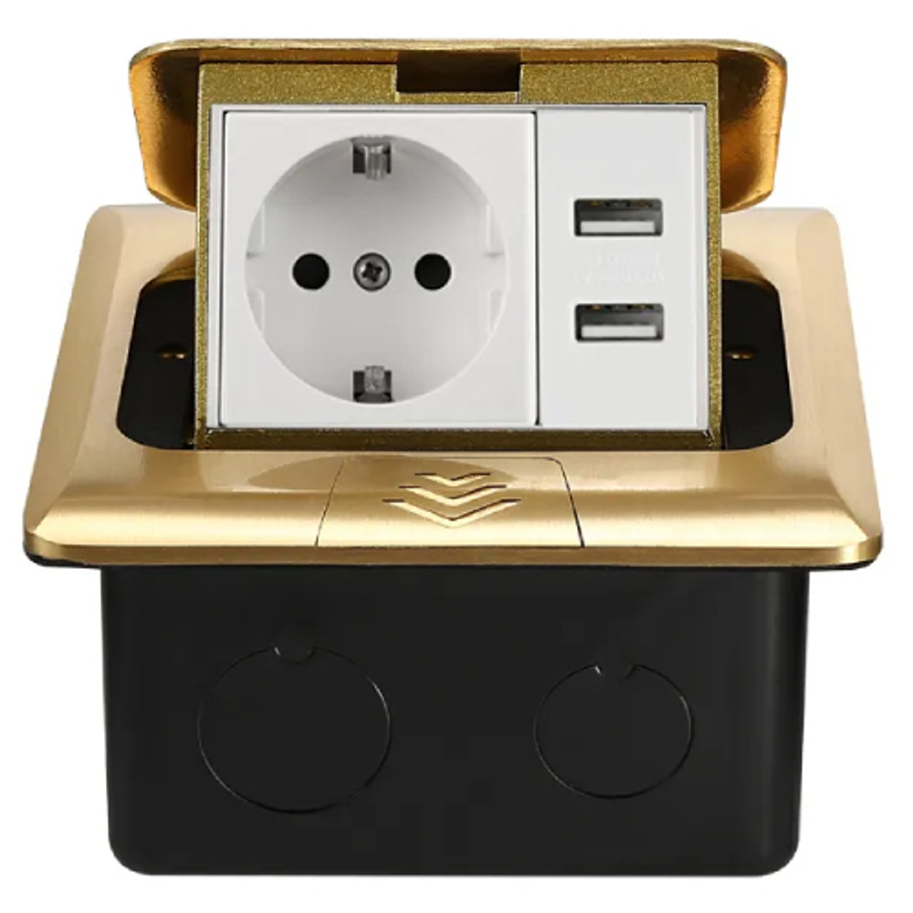 Розетка с/з напольная +2 USB (золото)