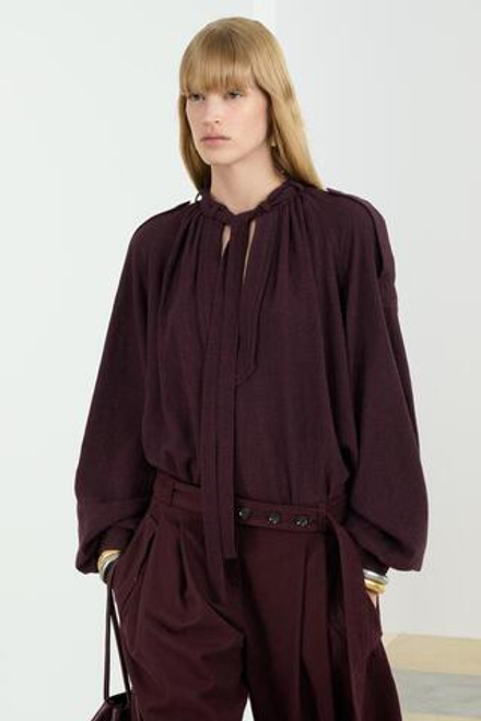 ZARA РУБАШКА С ВОРОТНИКОМ-ЛОДОЧКА, ТЕМНО-КАШТАНОВЫЙ