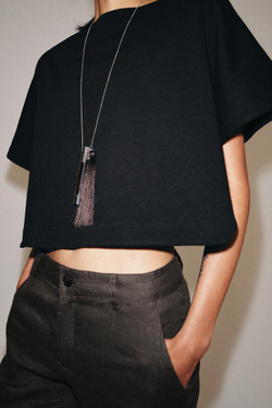 ZARA КРОП-ТОП С ЭФФЕКТОМ НАКИДКИ, УГОЛЬНЫЙ