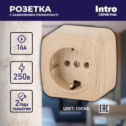 3-202-11 Intro Розетка 2P+E Schuko, 16А-250В, IP20, ОУ, Polo, сосна
