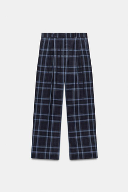 ZARA БРЮКИ WIDE-LEG В КЛЕТКУ — ZW COLLECTION, МОРСКОЙ СИНИЙ