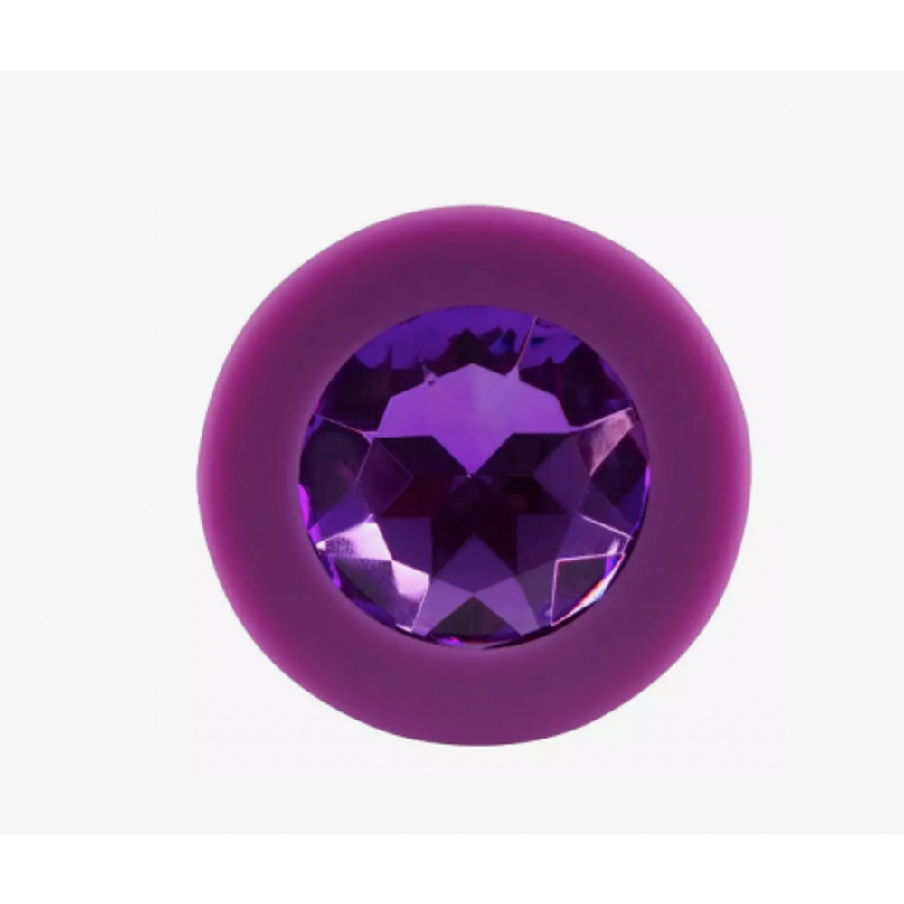 Анальная пробка из фиолетового силикона с фиолетовым кристаллом (размер S)