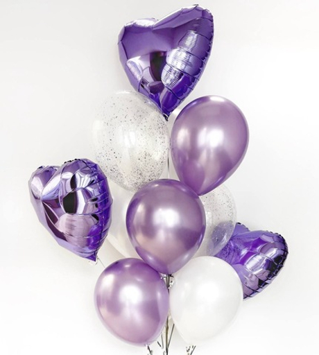 Букет шаров с сиреневыми сердцами
