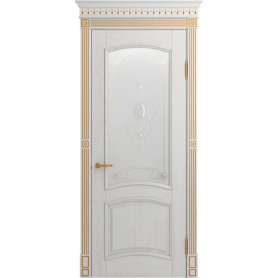 Межкомнатная дверь массив ясеня Viporte Бристоль Декор аворио патина золото остеклённая