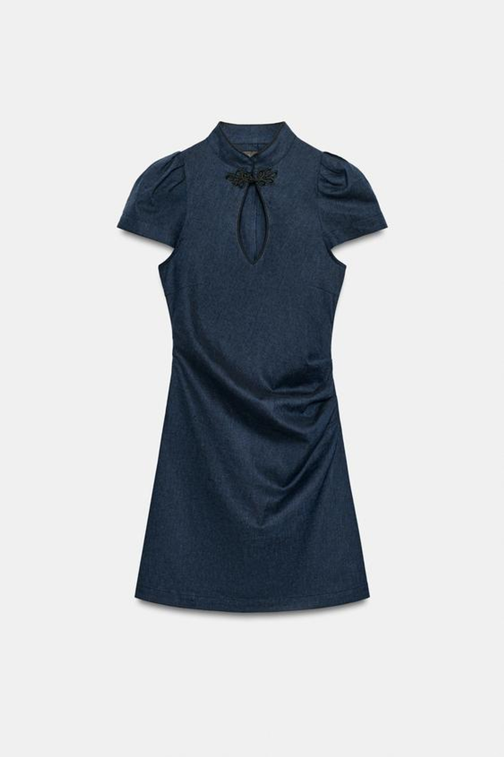 ZARA УКОРОЧЕННОЕ ПЛАТЬЕ ИЗ ЛЬНА С ЗАСТЕЖКОЙ-АЛАМАРОМ, ИНДИГО