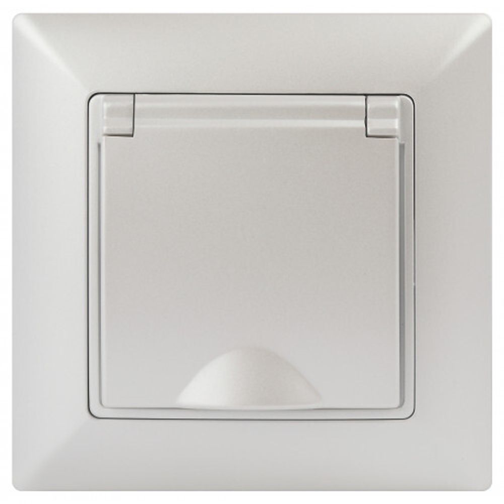 Розетка Intro Solo 4-203-06 с заземлением 2P+E Schuko с крышкой, 16А-250В, IP20, СУ, перламутр