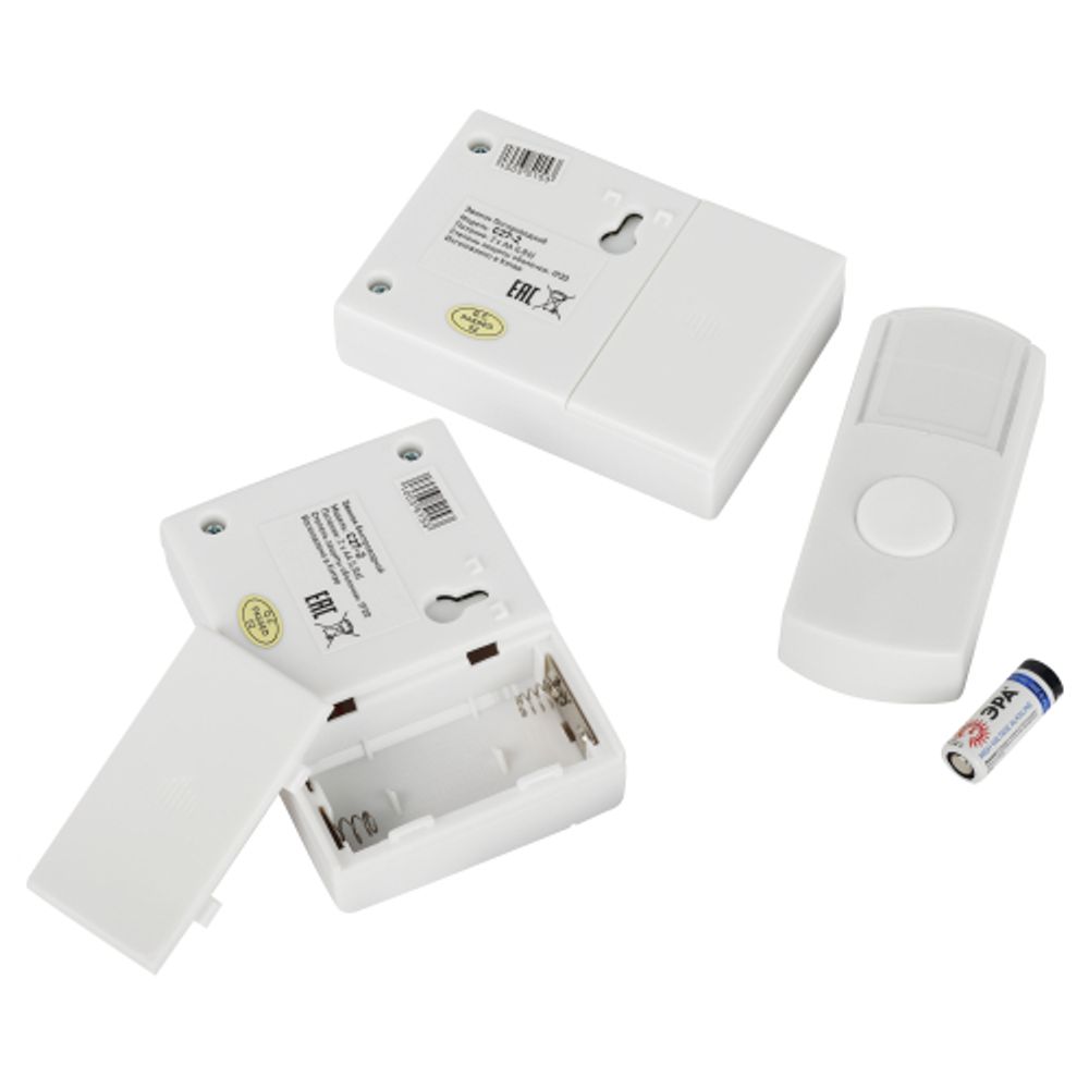 Звонок дверной ЭРА C27-2 беспроводной два динамика белый 6 мелодий | Электрозвонки беспроводные