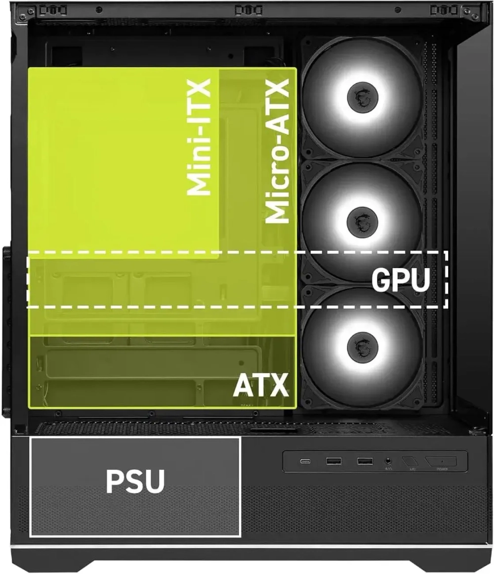 Компьютерный корпус MSI MAG PANO 110R PZ ATX/mATX/mITX, Back connect:ATX/mATX Type-C Black