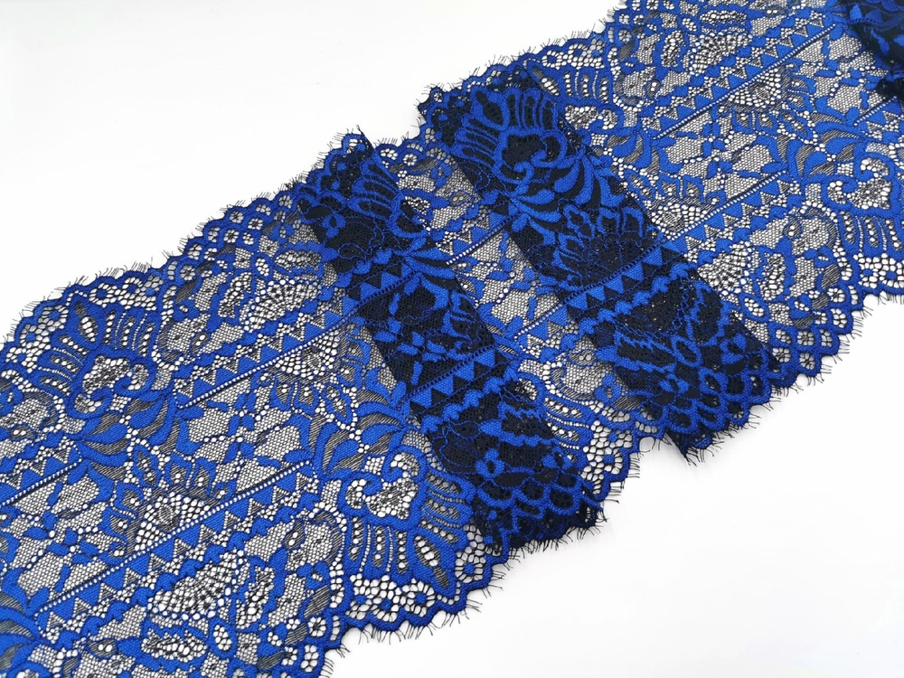 Эластичное кружево, 22 см, черное и кобальт (Арт: EK-2633), м