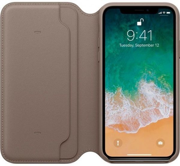 Клип-кейс Apple Leather Folio для iPhone X (платиново-серый)