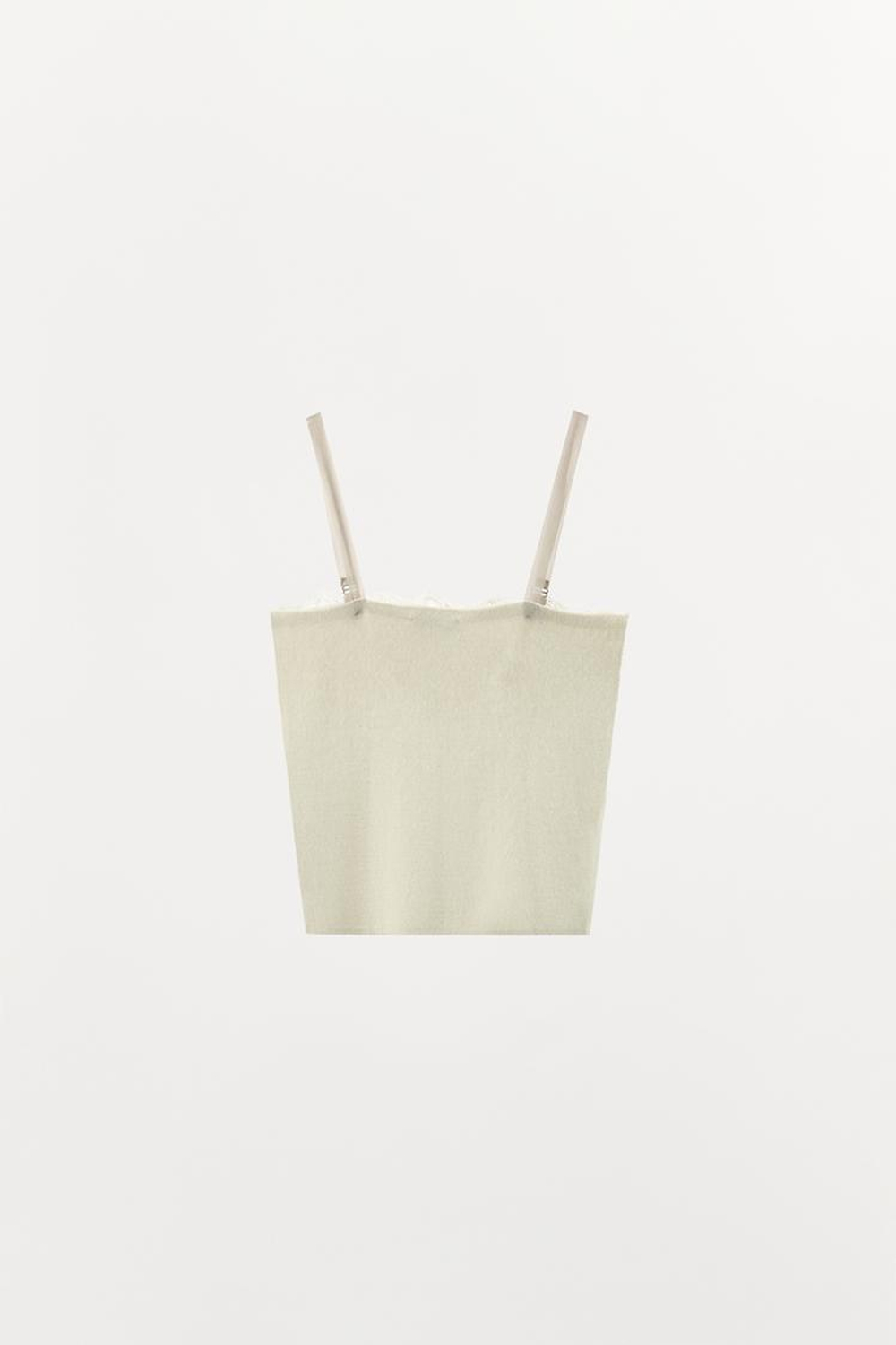 ZARA ВЯЗАНЫЙ ТОП С КРУЖЕВОМ И ВЫШИВКОЙ, ЭКРЮ