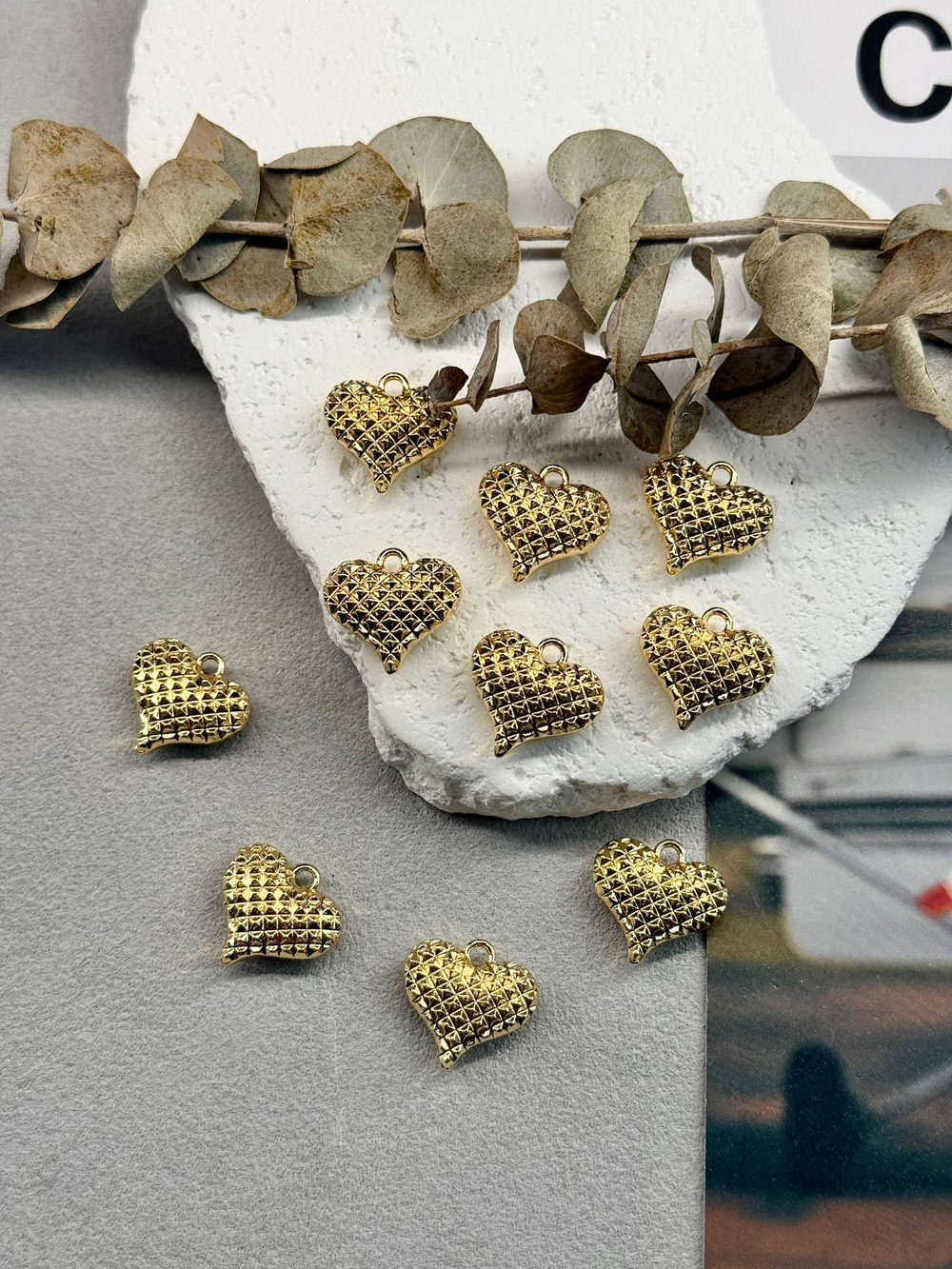 Подвеска "Стёганое сердце" 17*18 мм, позолота 14к