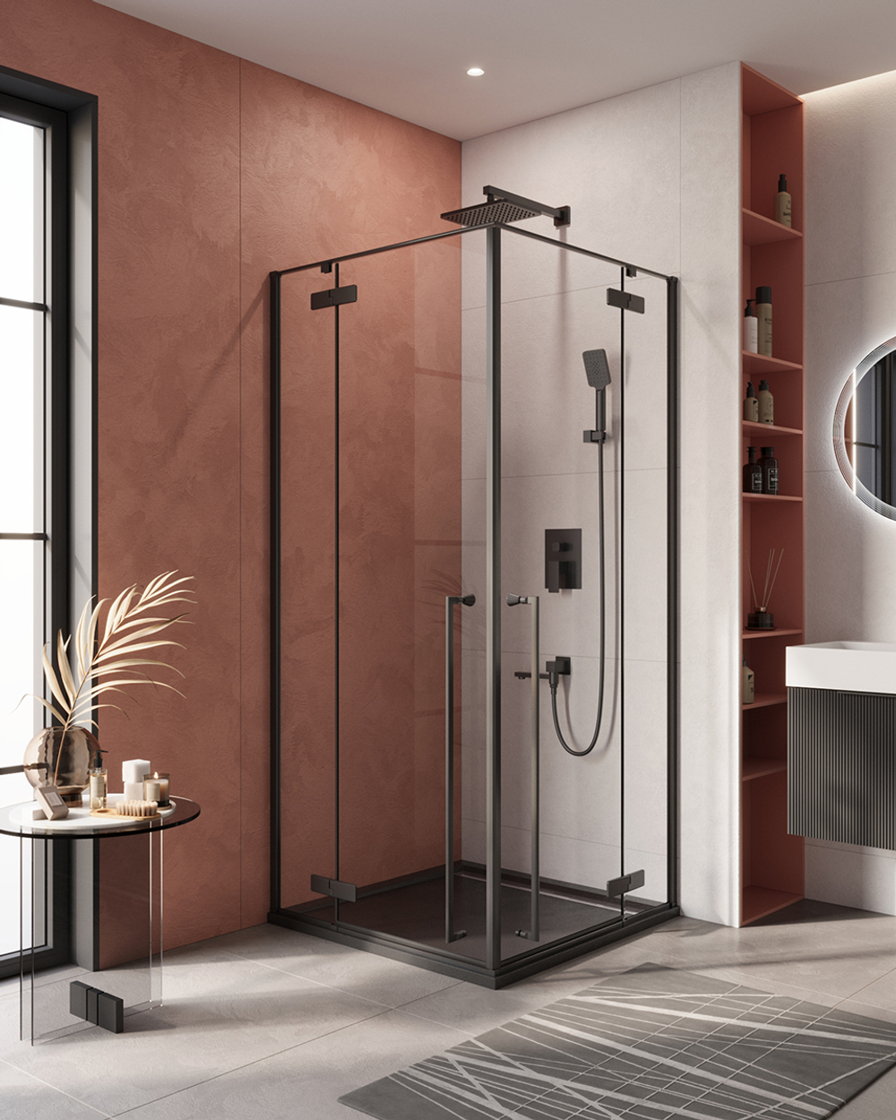 Душевой уголок Cezares LINER-A-2-90-C-NERO, 90х90х195, профиль черный матовый, стекло прозрачное