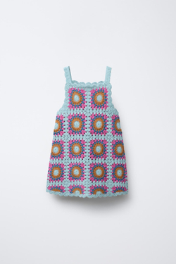 ZARA ПЛАТЬЕ ИЗ КРУЖЕВА КРОШЕ, РАЗНОЦВЕТНЫЙ