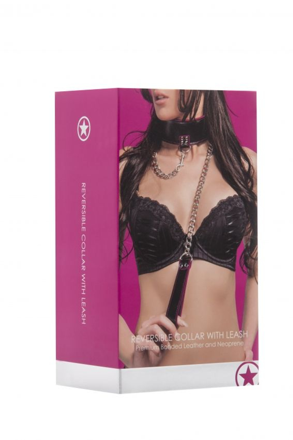 Чёрно-розовый двусторонний ошейник с поводком Reversible Collar with Leash (Цвет: черный с розовым)