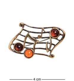 AM-2625 Брошь «Мелодия» (латунь, янтарь)