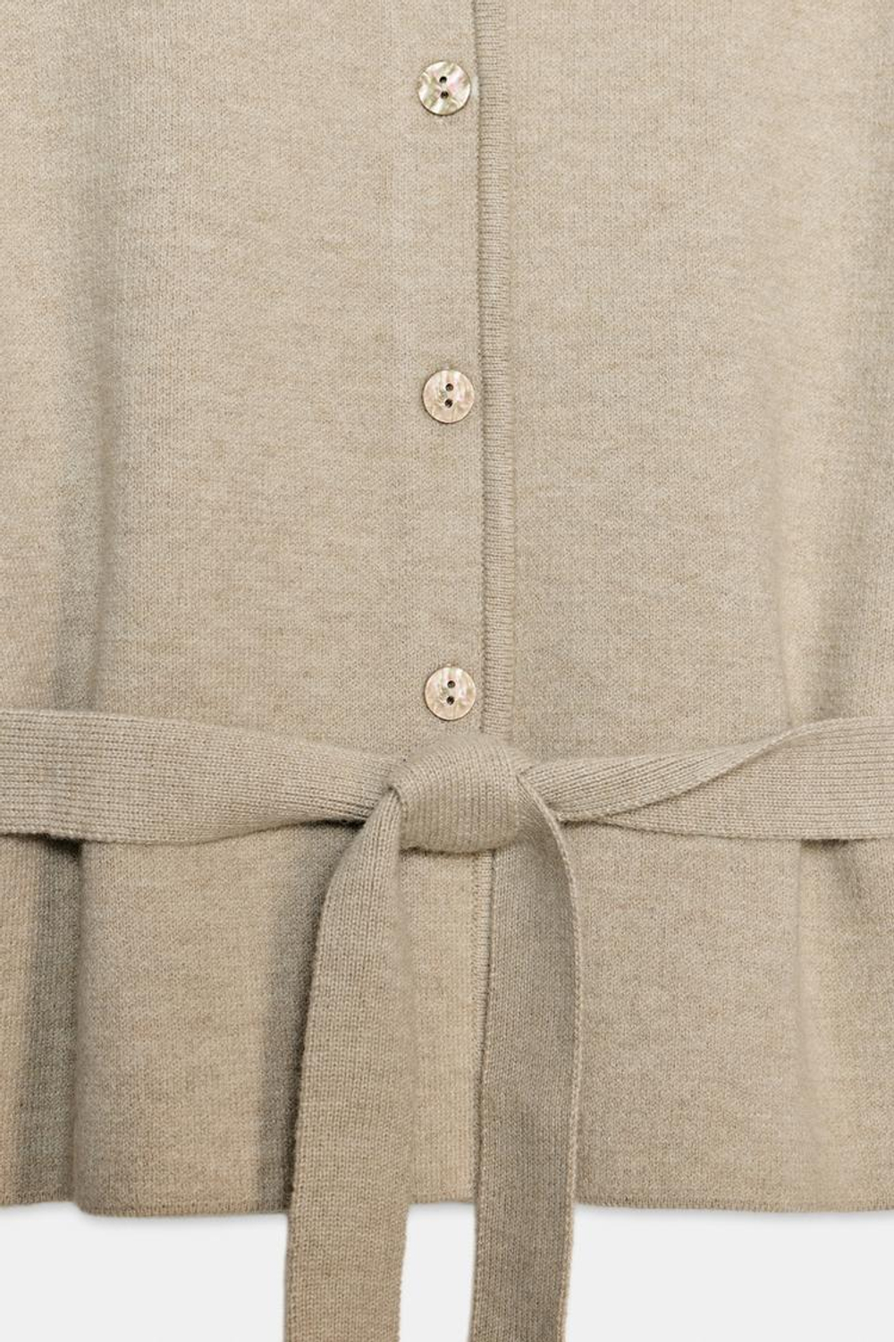 ZARA КАРДИГАН С КОРОТКИМИ РУКАВАМИ И ПОЯСОМ, СЕРО-КОРИЧНЕВЫЙ