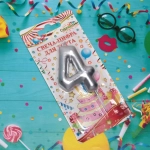 Свеча для торта Цифра Глянец «4» 5,5 см, серебро