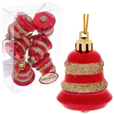 Ёлочные игрушки «Колокольчик» 4,5см красный (набор 6шт)