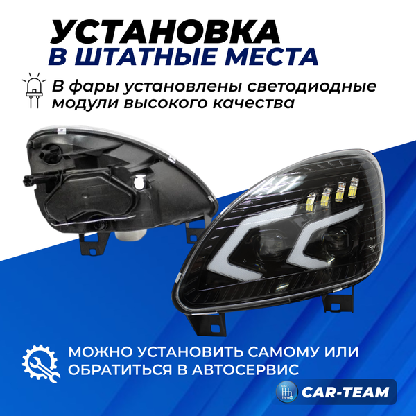 Фары Газель Бизнес передние в стиле Mercedes AMG с 4-мя Bi LED модулями и плавающими поворотниками, черная маска (Китай)