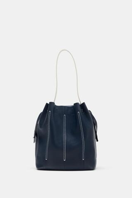 ZARA КОМБИНИРОВАННАЯ КОЖАНАЯ СУМКА, МОРСКОЙ СИНИЙ