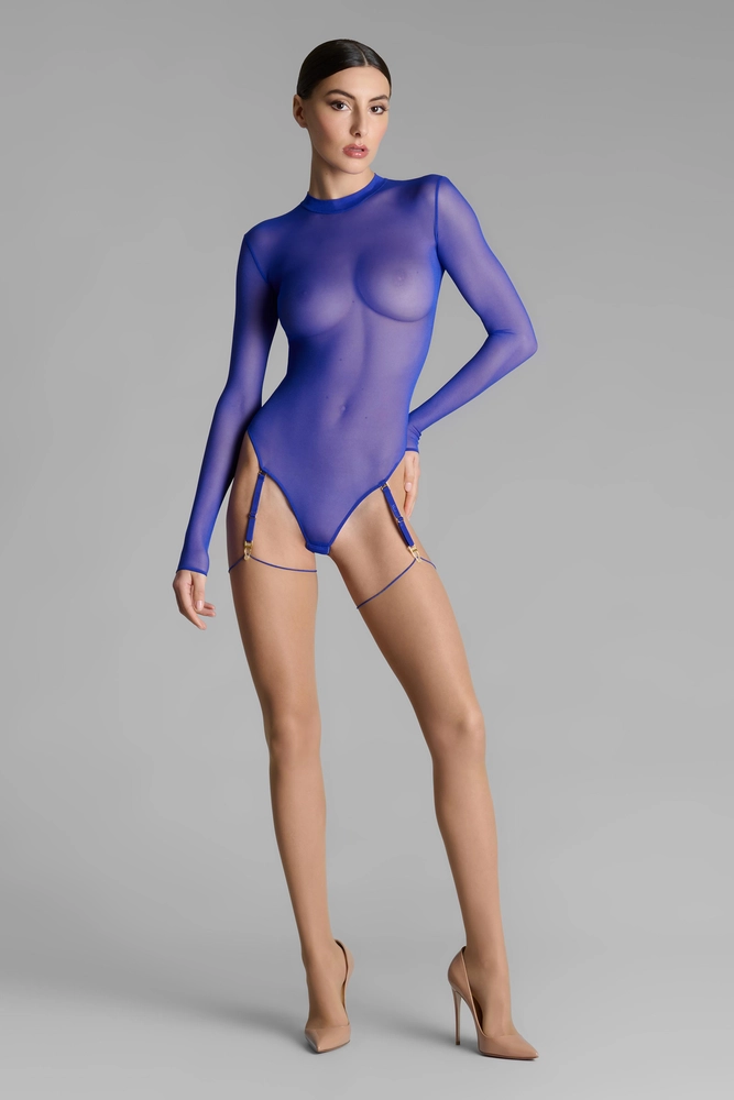 чулки с синими швами Сut and curled seamed sto 20 телесные