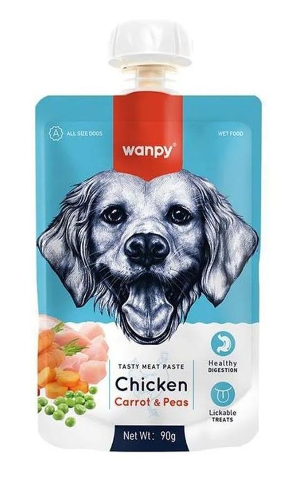 Wanpy Dog Лакомство для собак Мясной мусс из курицы и моркови с горохом 90 г