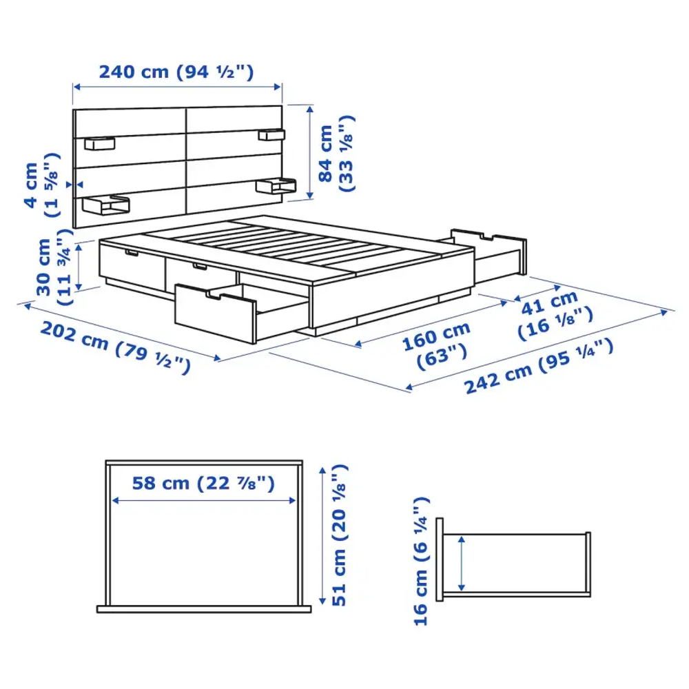 Комплект изголовья двуспальной кровати - NORDLI IKEA/ НОРДЛИ ИКЕА, 160x200 см, белый