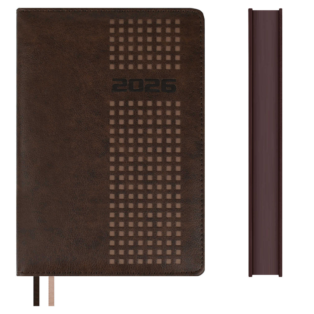 Ежедневник датированный 2026 ESCALADA, #ДУМАЙ КАК МИЛЛИАРДЕР, А5, 176 л., арт. 70215/ 15 ШЕВРО КОРИЧНЕВЫЙ (кожзам: 146х211 мм, твёрдый переплёт с поролоном, материал обложки: искусственная кожа "Шевро"; декор: блинтовое тиснение, перфорация + подложк