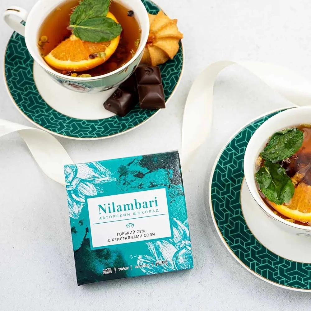 Шоколад Nilambari горький 75% с кристаллами соли, 65 г